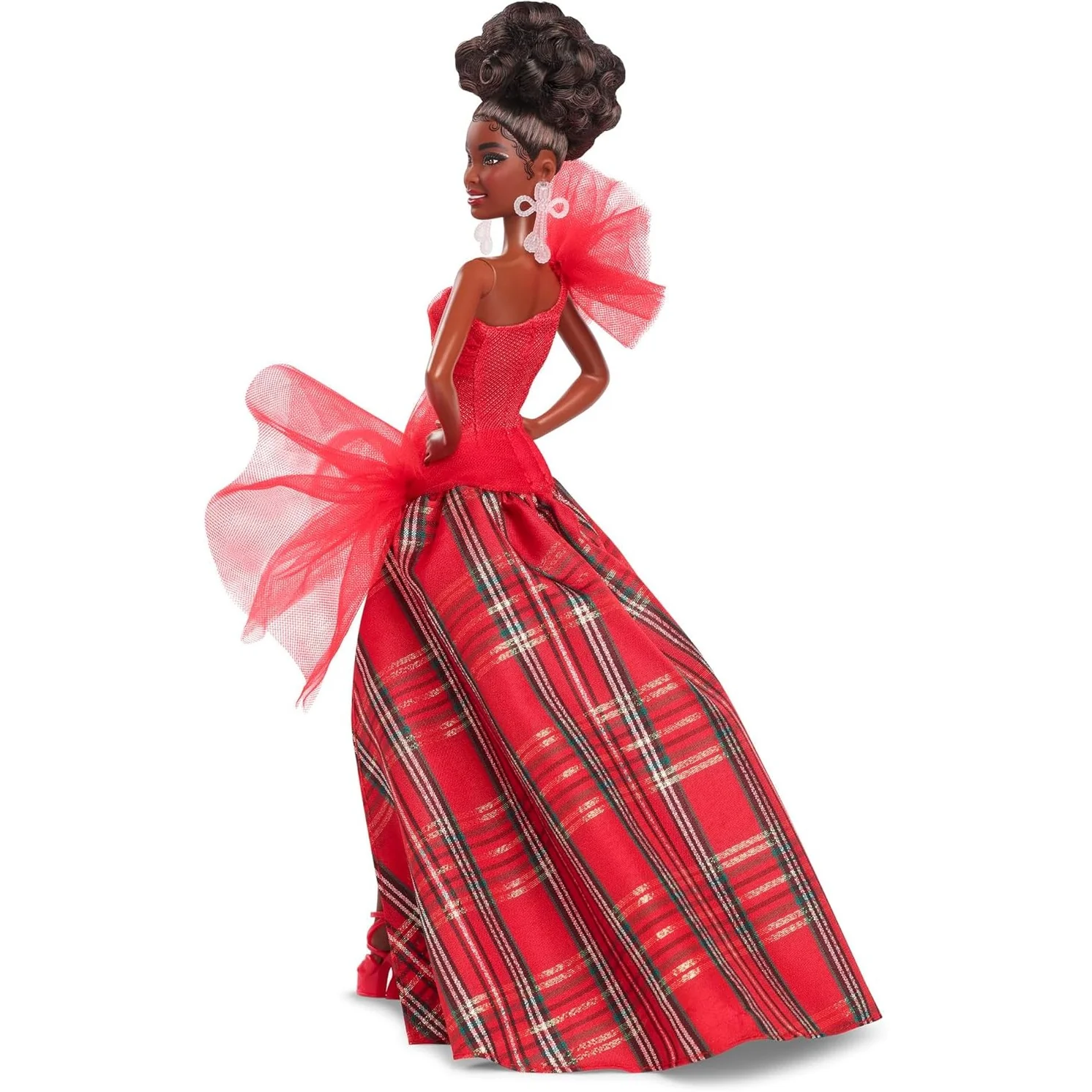 2024 Holiday Barbie Doll (Black with Brown Hair, Plaid Dress) - Mattel - Barbie Signature Series - Image 5