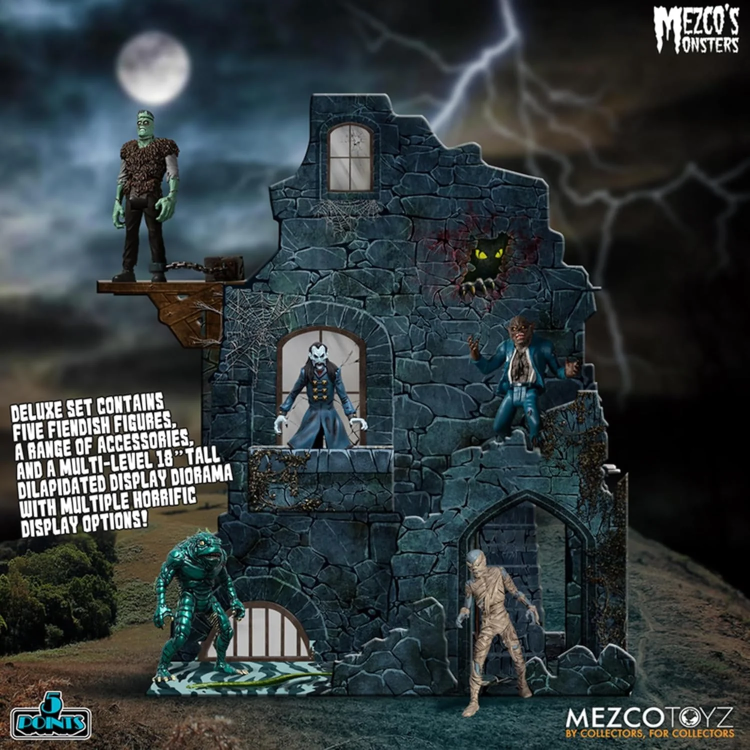 Mezco's Monsters 5 Points Tower of Fear Deluxe Boxed Set with Dracula, Frankenstein's Monster & More! - Mezco Toys - Image 2