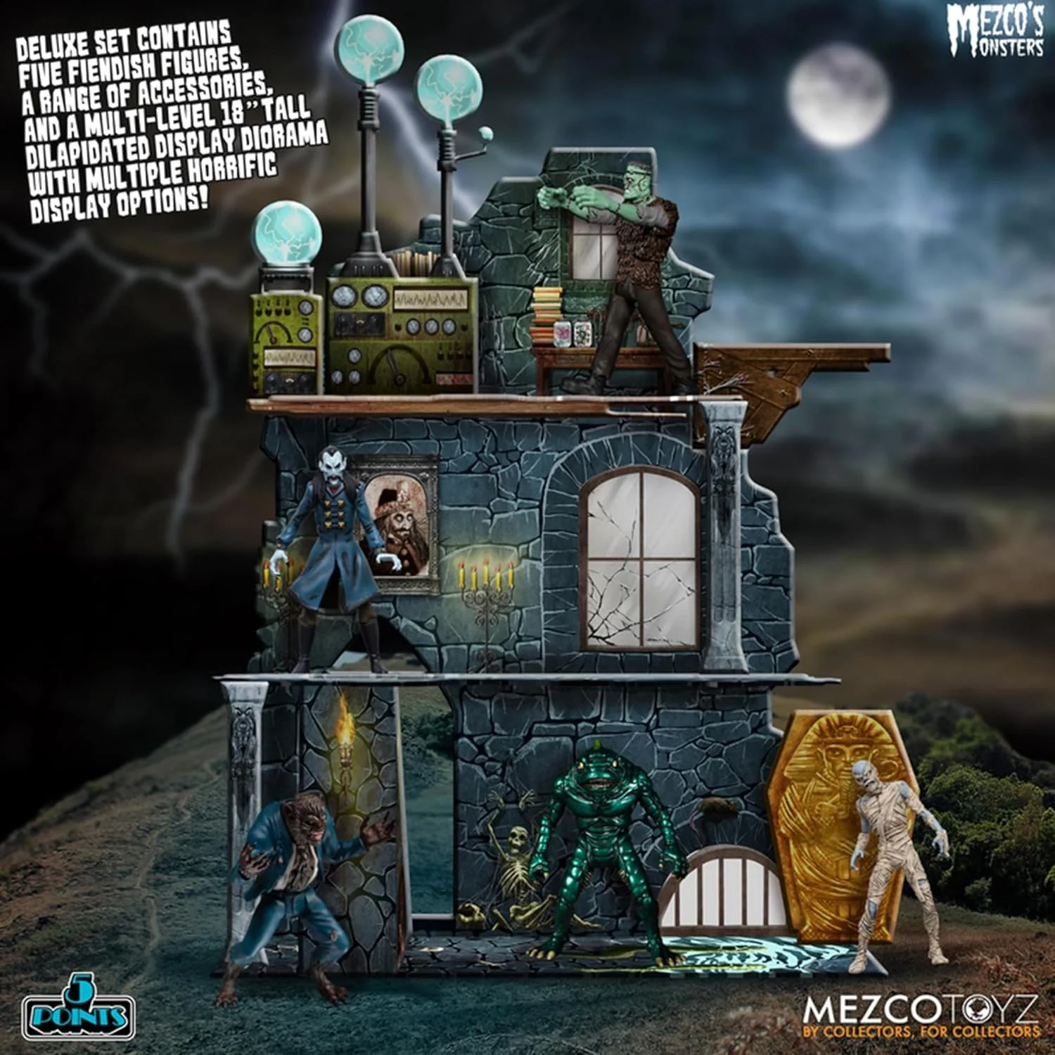 Mezco's Monsters 5 Points Tower of Fear Deluxe Boxed Set with Dracula, Frankenstein's Monster & More! - Mezco Toys - Image 4