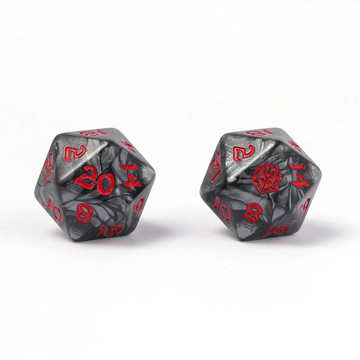 Wyrmformed Rollers Iron Golem Metal Polyhedral Dice Set - 8-Piece, Grey & Red, Rounded Edge - Hymgho Dice - Image 2